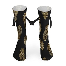 Xmkltbz 1 Pair Soft Socks Black Holding Hands, Compression Knee High Stockings Long Athletic Circulation 16x3.9 in Print Golden Pineapples Gold Pineapple On Angry Red Dragon Head On Black