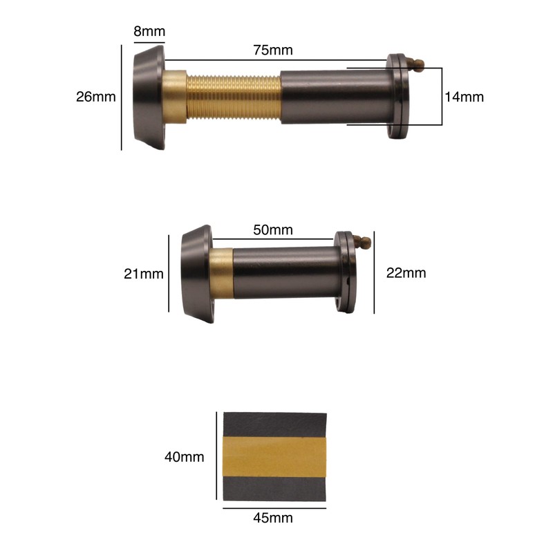 Door Viewer Dark Bronze Peephole Wide Angle 50-75mm Thick Doors
