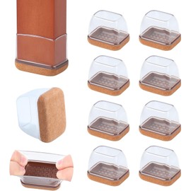 Ezprotekt 8 Pcs Rectangle Clear Silicone Chair Leg Floor Protectors, Rectangle Felt Felt Furniture Pads Caps Covers for Chair Table Desk, Anti- Scratches and No Noise (Fit L :1.3-1.7", W: 0.6-0.9")