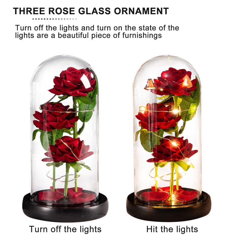 Glass Dome Rose Ornament LED Strip Light Blessing Romantic Glass