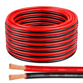12 Gauge Wire 100 Feet, 12/2 AWG Pure Copper Wire, 12AWG 2 Conductors Red Black Oxygen Free Stranded Low Voltage Wire for Solar Panel, Automotive, Audio Auto, LED Lighting(12 AWG 100FT)