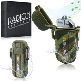 Plasma Electric USB Rechargeable Flameless Lighter - Waterproof, Windproof Dual Arc with Flashlight, Black, Blue, Camouflage, Orange, or Red (Pack of 2) (Camouflage)