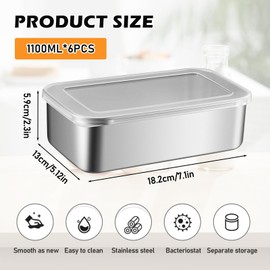 Pack of 6 Cold Food Boxes for Fridge, Food Storage Box, Freezer Container, Cold Food Box, Stainless Steel Storage, Cheese, Meat, Fruit, Suitable (13 x 18 x 6 cm)