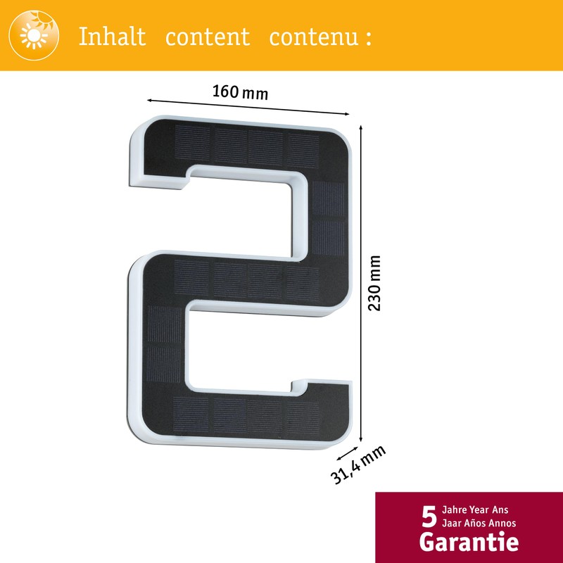 Paulmann Outdoor Solar House Number 2 3000 K IP44 Akk