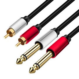 Yeung Qee 2 x 6.35 mm to 2RCA Cable,Dual 1/4 inch TS Stereo Jack Male to 2 RCA Male Stereo Audio Cable Splitter Adapter (5ft/1.5m, Black)