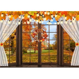 CHAIYA 10X8FT Fall Windowsill Backdrop Thanksgiving Photography Backdrop Fall Forest Photography Background Thanksgiving Birthday Party Decorations CY332