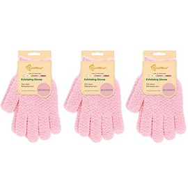Evridwear - Guantes exfoliantes para baño, ducha y limpieza profunda de acné y piel muerta, para mujer o niña, nivel moderado o pesado, 3 pares (rosa)