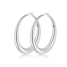 MBW Silver Hoop Earrings for Women, Dainty Sterling Silver Earrings Hypoallergenic Bohemian Oval Earrings Thick Chunky Hoops Earring Waterproof Fashion Jewelry Gifts for Women
