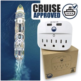 Cruise Approved Power Strip - Non Surge Protector for Cruise Ship with 2 USB Outlets - Cruise Ship Essentials 2025 for Carnival, Princess, Norwegian, Holland America, MSC & Major Cruise Lines (White)