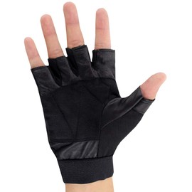 BUZZxSELECTION GB006 Men's Leather Gloves Fingerless Mesh Studded Motorcycle Survival Games (Black), Faux Leather Leather