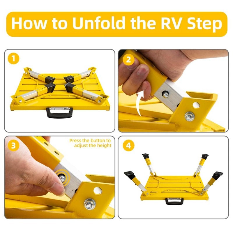 Homeon Wheels Aluminium RV Steps Adjustable Folding Step Stool with
