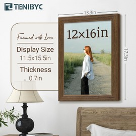 TENIBYC 12x16 Picture Frame 3 pk, Brown Woodgrain, HD Tempered Glass, Wall Gallery Frame