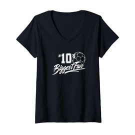 Womens Number 10's Biggest Fan Soccer Player Mom Dad Family V-Neck T-Shirt