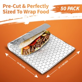 Insulation Sandwich Wrapping Paper Aluminum Foil Sheets - [50 Pack] - (14" x 10.3") - Aluminum Foil Sandwich Wrap Sheets For Sandwich Wraps, Burritos and BBQ
