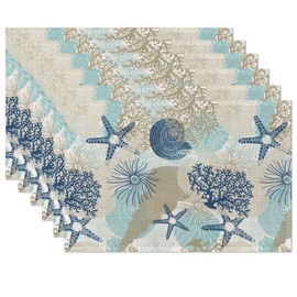 Ocean Coral Placemats Set of 6,Shells Algae Reefs Table Mats Non-Slip Heat Resistant Washable Placemat for Party Kitchen Dining Table Decoration Indoor Outdoor