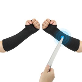 PATIKIL 12 Inch Cut Resistant Sleeve, 1Pair Arm Safety Protectors Sleeves with Thumb Hole Level 5 Protection Forearm Guard Sleeves for Thin Skin and Bruising, S, Black