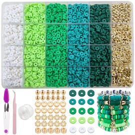 MIIIM Green Clay Beads Kit for Bracelets Making, Heishi Beads, Clay Charms and Gold Spacer Beads for Jewelry Making, Friendship Bracelet Beads Kit for Crafts, Concert, Raves, Gifts