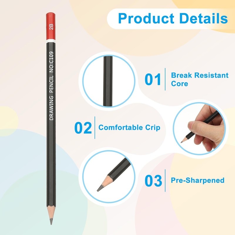 PATIKIL 2B Drawing Pencils for Sketching, 12PCS Sketch Pencils for