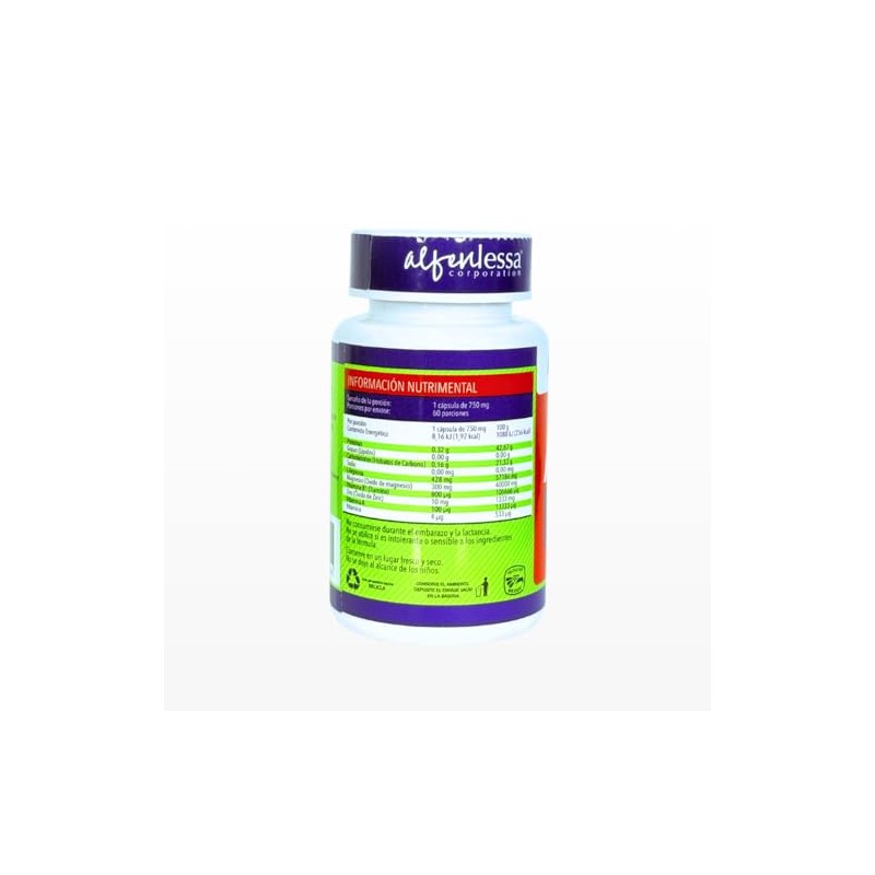 Arginina, suplemento alimenticio, frasco con 60 cápsulas.