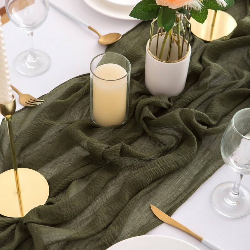 Aoksunova Muslin Wedding Table Runner, Olive Green, 4 m, Cheesecloth