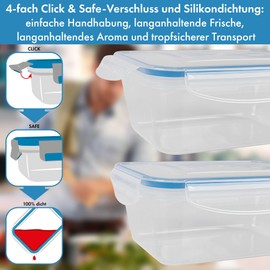 classbach® Set of 6 plastic food storage containers, ideal for freezing, heating, storing and transporting, meal prep boxes thanks to 4-way click & safe closure, 100% leak-proof, storage containers 1
