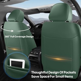 Pickup Seat Covers Custom Fit for Dodge Ram 1500/2500/3500 2002-2025 Faux Leather Seat Cover Set Compatible with Crew, Regular, Quad, Mega Cab, Waterproof Car Truck Cushions (BlackGreen, Front Seat)