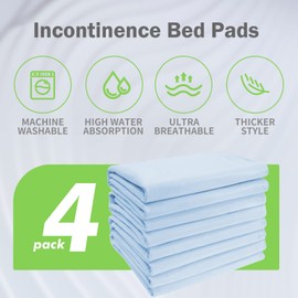 4 Pack Incontinence Bed Pad Waterproof Underpads Washable Reusable Pet Training Soft Adult Senior, 30" x 34"