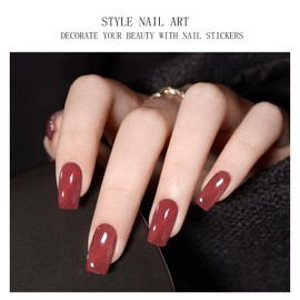 JMEOWIO Semi Cured Gel Nail Strips Bright Red Glitter Gel Nail Stickers Nail Supplies Nail Art Design Decoration Accessories