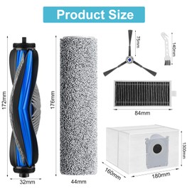 16 Piece Accessory Set for Ecovacs Deebot X8 Pro Omni /X8 Omni, 1 Rubber Main Brush, 4 Filters, 2 Wiper Rollers, 4 Side Brushes, 4 Dust Bags, 1 Cleaning Brush