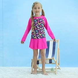 9t 10t Girls Rash Guard Swimsuit Set Butterflies Print Bathing Suit 2 Piece Beach Swimwear for Daughter Granddaughter Niece Rose Red