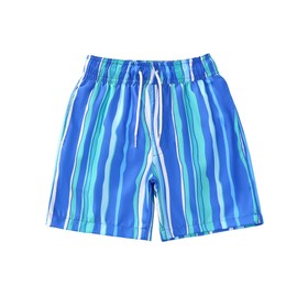 YAGATA Boys Swim Trunks Toddler Broad Swim Shorts Quick Dry Kids Swim Bathing Suit Boys Swim Set Blue Stripes 2-3T 100