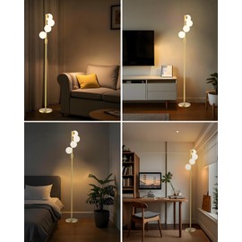 Lightdot 64IN Globe Floor Lamp Dimmable (Brightness Adjustable) Gold Standing Lamps with 4PCS 3000K G9 Bulbs Soft Warm White Eye Care, Mid Century Modern Floor Lamp for Living Room Bedroom