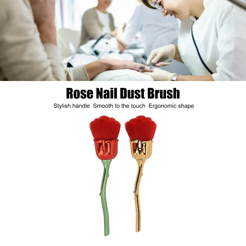 2pcs Rose Shape Nail Brush Dust Removal Thickened Die Cast