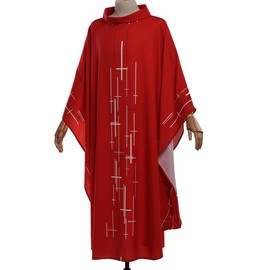 COSDREAMER Mens Womens Robe Priest Pastor Celebrant Chasuble Catholic Church Father Mass Vestments (Red)