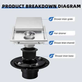 morefine Square Shower Floor Drain with Flange, Shower Drain 6 inch with 2 in 1 Tile-Insert Cover, SUS 304 Stainless Steel, Brushed Nickel