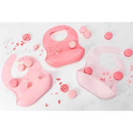 DAISY FRILLS Silicone Baby Bibs Infant Toddler Feeding | Muted Pink Multi Set Pack Of 3 | Waterproof, Durable, Adjustable, Soft!…