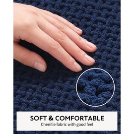 COCOER-Chenille Bath Mat-Rubber Backing Bathroom Rugs Non Slip-Super Absorbent Bath Mats for Bathroom Floor-Quick Dry Bathroom Mat Thin Bath Rugs Fit Under Door-Navy 20''x32''