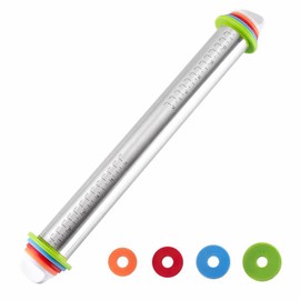 LGXEnzhuo 17" Stainless Steel Adjustable Rolling Pin with 4 Sets Thickness Rings, Dough Roller Pin for Pizzas, Pies, Biscuits, Dumplings, Pasta - Easy to Clean