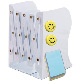 Qualsen Book Ends Bookends Metal Book Holder for Desk Iron Adjustable Book Stands Book End Bookend Heavy Duty Non-Skid, Book Stopper Book Holders for Home Office School Library (White, Medium)