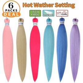 Braiding Hair Pre Stretched Colored Hair Extensions for Boho Hair 26inch Hot Water Setting Colorful Pre Stretched Braiding Hair 6Pack Rainbow Knotless Braids Hair