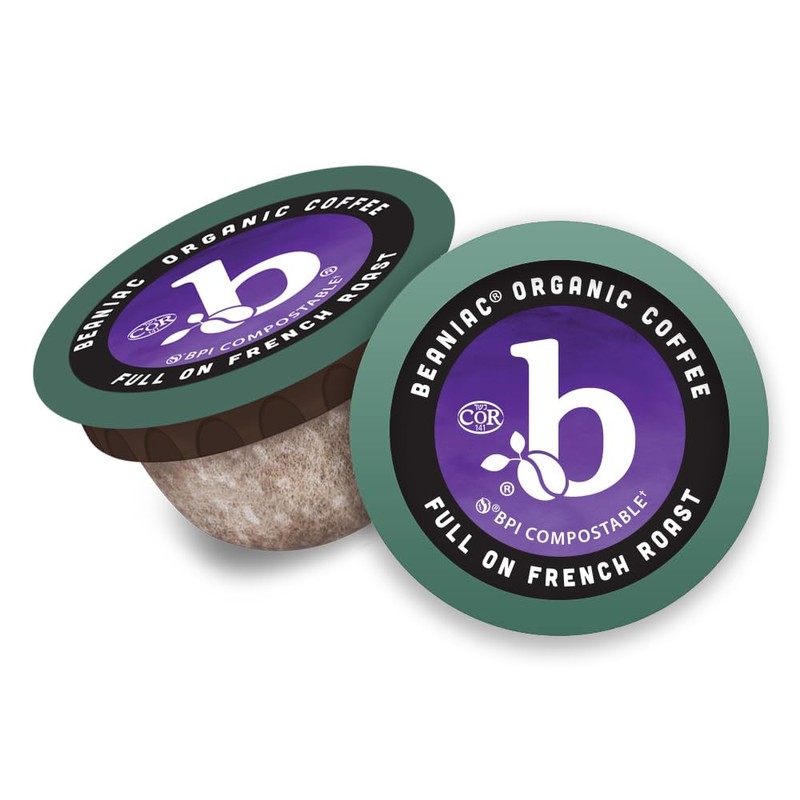 beaniac Organic Full On French Roast, Dark Roast, Single Serve