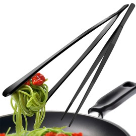 4smile Cooking Tweezers, Set of 2 in Black - Cooking Tweezers Stainless Steel 30 cm Long Tweezers Kitchen - Barbecue Tweezers Round for Cooking and Roasting + Kitchen Tweezers Pointed for Decorating