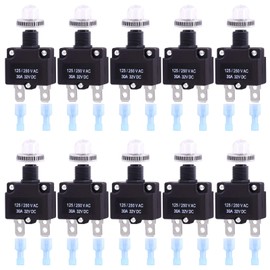 Swpeet 30Pcs 30Amp Thermal Circuit Breaker with Quick Connect Terminals and Waterproof Button Caps Assortment Kit,Waterproof Push Button Circuit Breaker 32V DC 125/250VAC 50/60Hz for Switch Operation