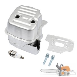 Promrmr 1140 140 0657 Exhaust Muffler Compatible with Stihl MS311 MS391 Chainsaw, Chainsaw Silencer Parts Metal Including (Muffler+Gasket+Spark Plug+Screw) Replace 11401400657 1140-140-0657