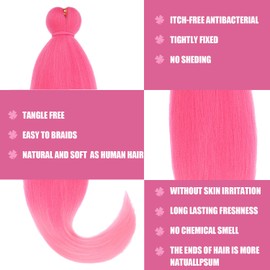 Leeven Hot Pink Braiding Hair Pre Stretched Ombre Jumbo Braiding Hair Extensions 26 Inch High Temperature Synthetic Fiber Hair Extension for Box