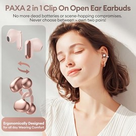 Auriculares inalámbricos 2 en 1 con clip para oreja abierta, Bluetooth 6.0 sin retardo, reproducción ultra larga de 140H, control táctil con reconocim