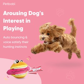 Petbobi Interactive Dog Toys Monster Plush Toy Shake Squeaky Crazy Bouncer Ball Battery Operated Toy for Small Medium Puppy Motorized Entertainment, Burger Buddy Bobby & Sunny Boy Bobby