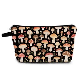 YULUENZE Floral Mushroom Makeup Bag Cute Small Organizer Bag with Zipper Floral Mushroom Cosmetic Bag Aesthetic Birthday Present for Women Friends