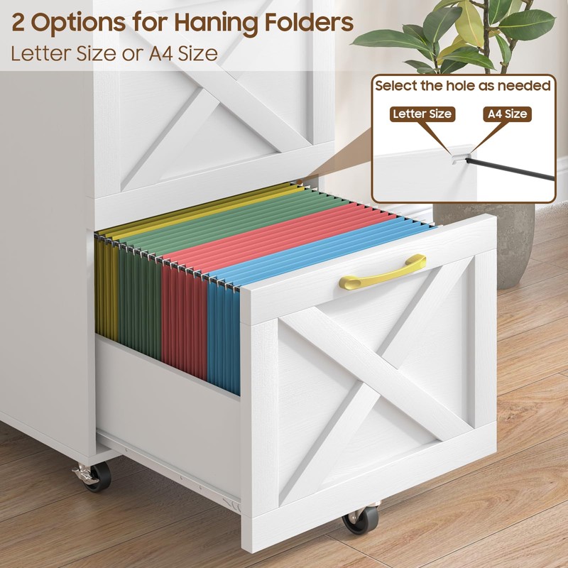 Halitaa 2 Drawer Small File Cabinet with Wheels, Farmhouse Vertical