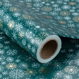 RUSPEPA Christmas Wrapping Paper, Jumbo Roll Paper with Metallic Foil Shine - Dark Gold Snowflake Design for Holiday Gift Wrap - 24 Inches x 100 Feet
